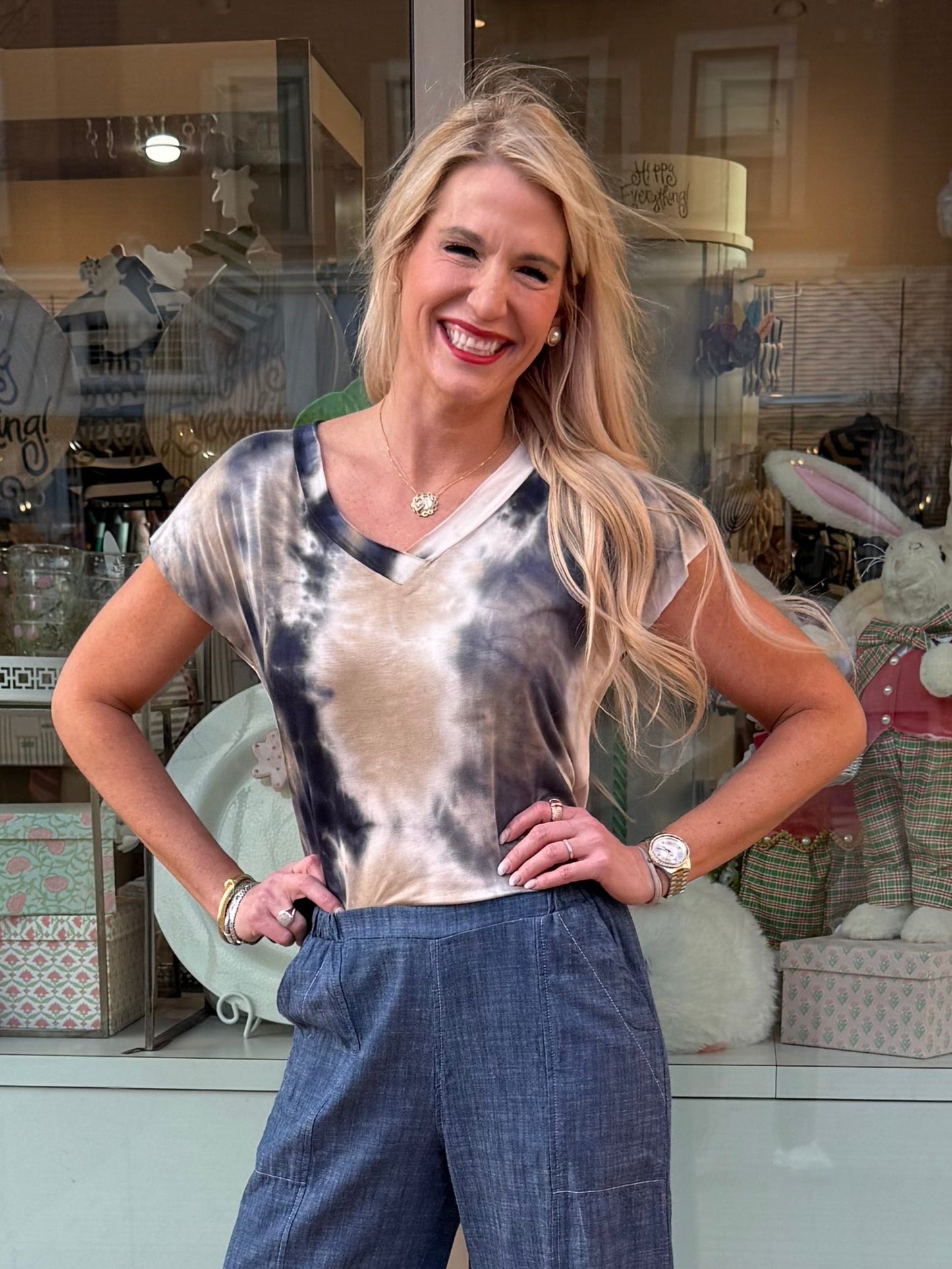 Fenini Tie Dye V Neck Top