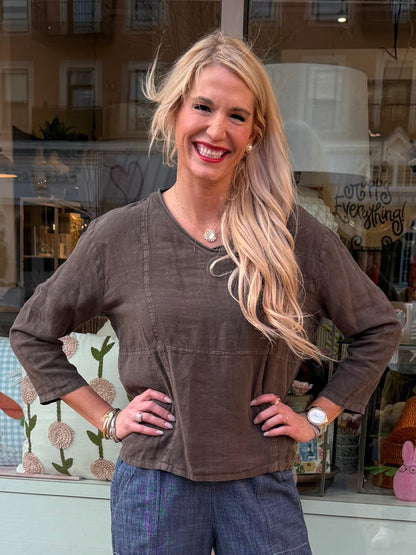 Fenini V Neck Linen Top