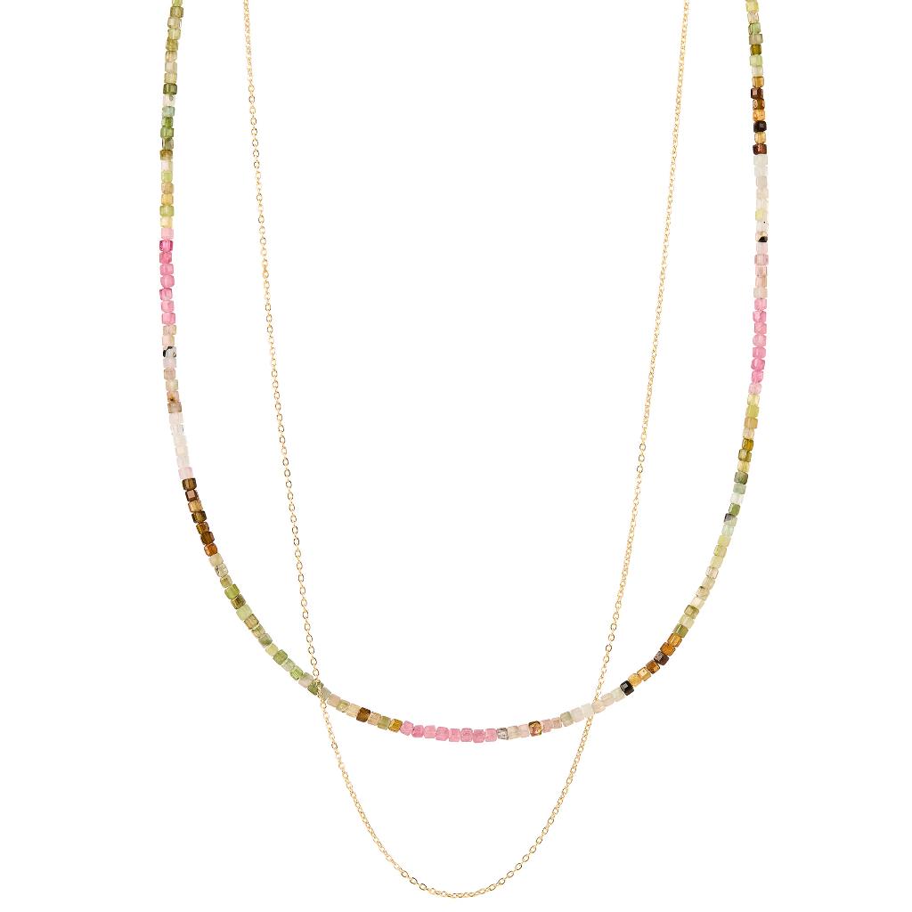 EBass Multi Tourmaline Gold Layered Necklace
