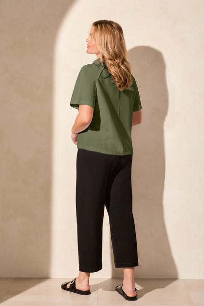 Tribal Green Funnel Neck S/S Top