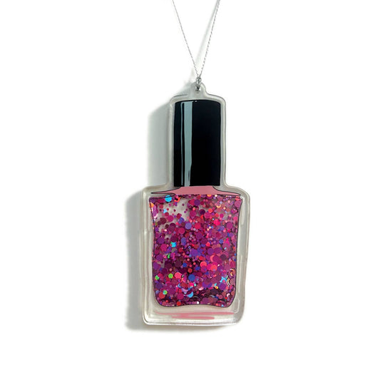 Pink sparkle glitter nail polish shaker Christmas Ornament