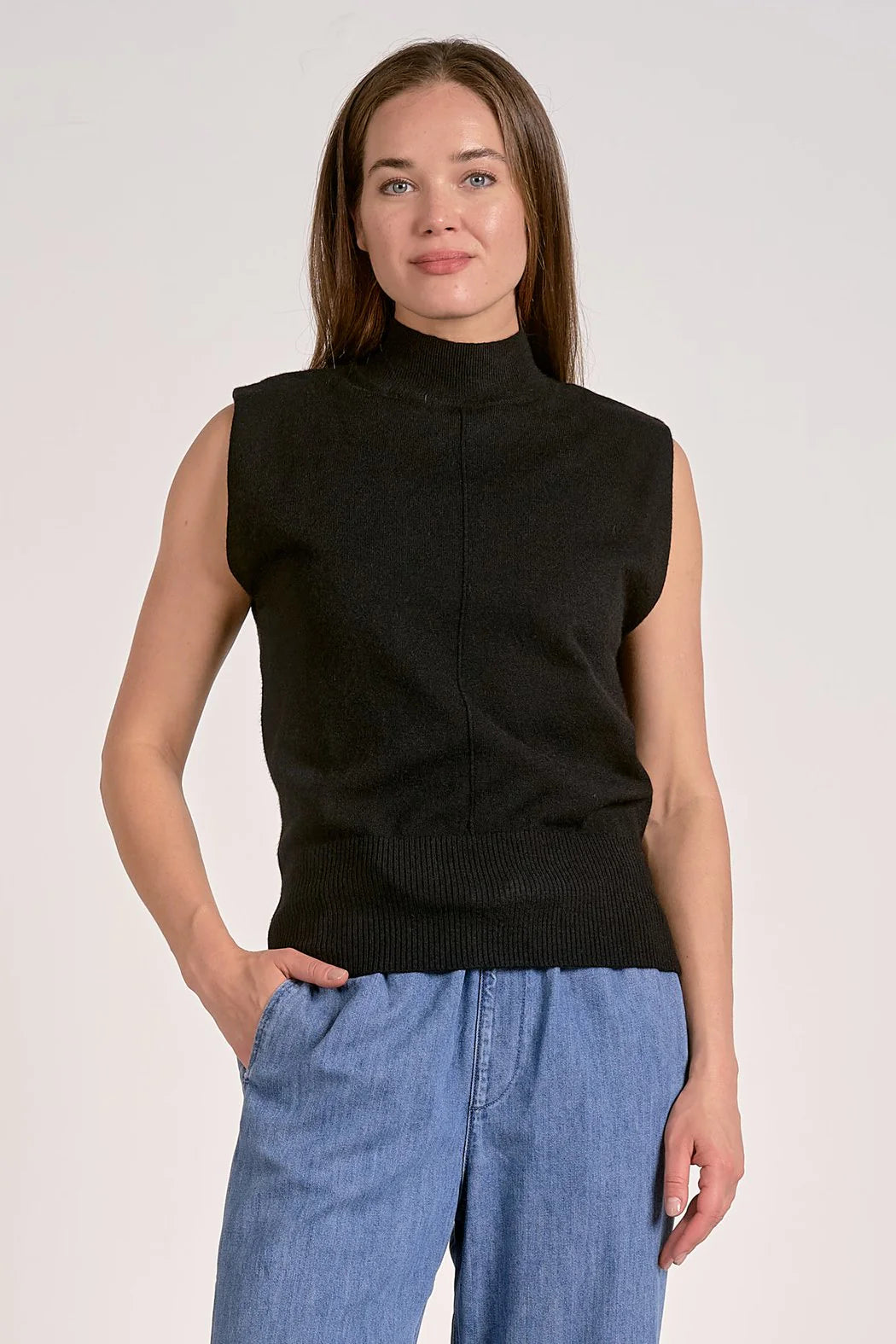 Elan Black Sleeveless Mock Neck