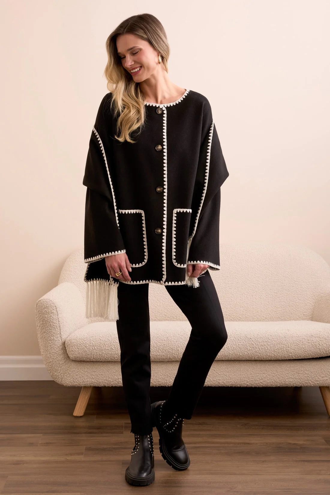 Tribal Button Up Coat with Scarf