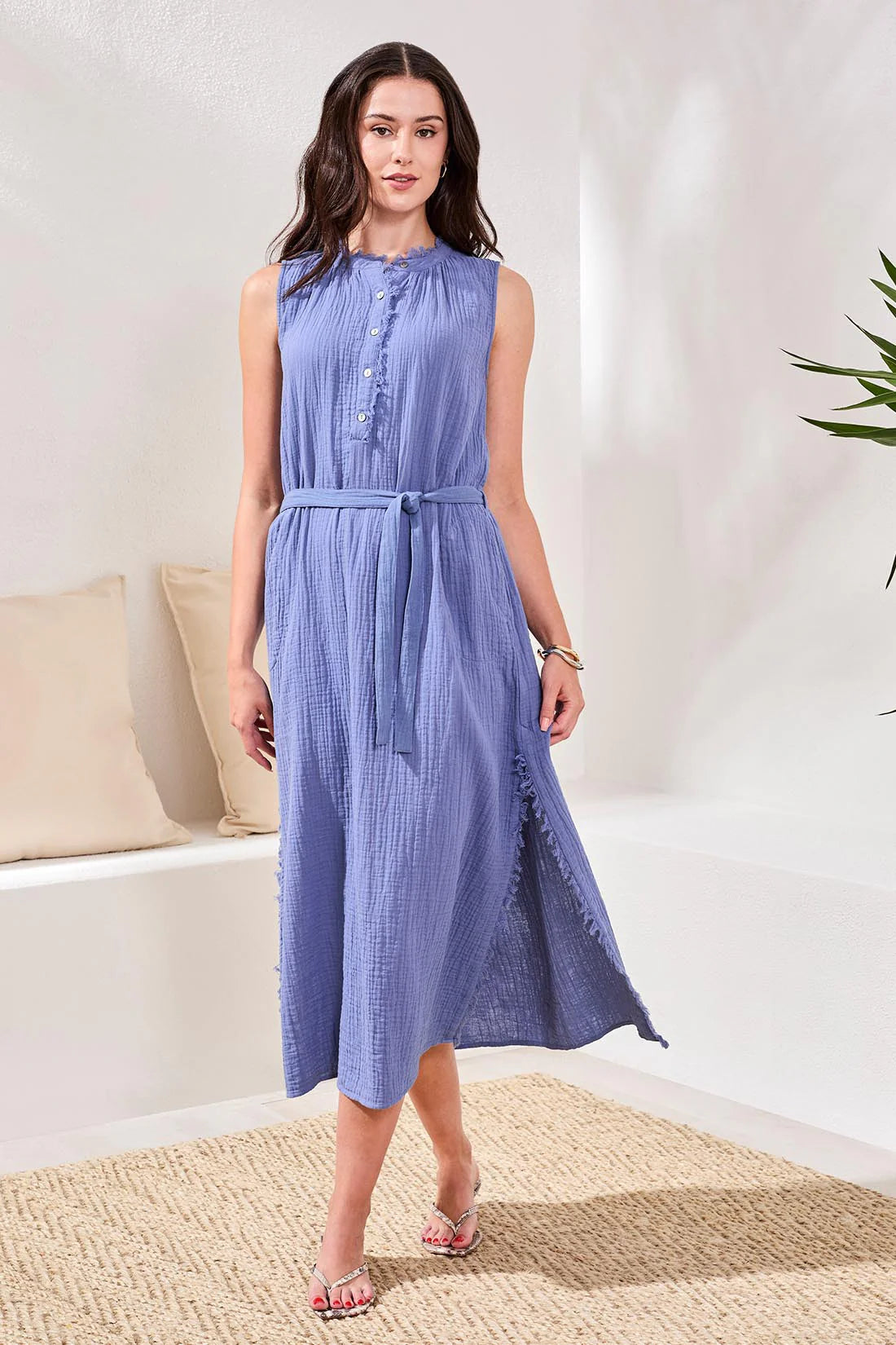 Tribal Maxi Dress with long slit and sash