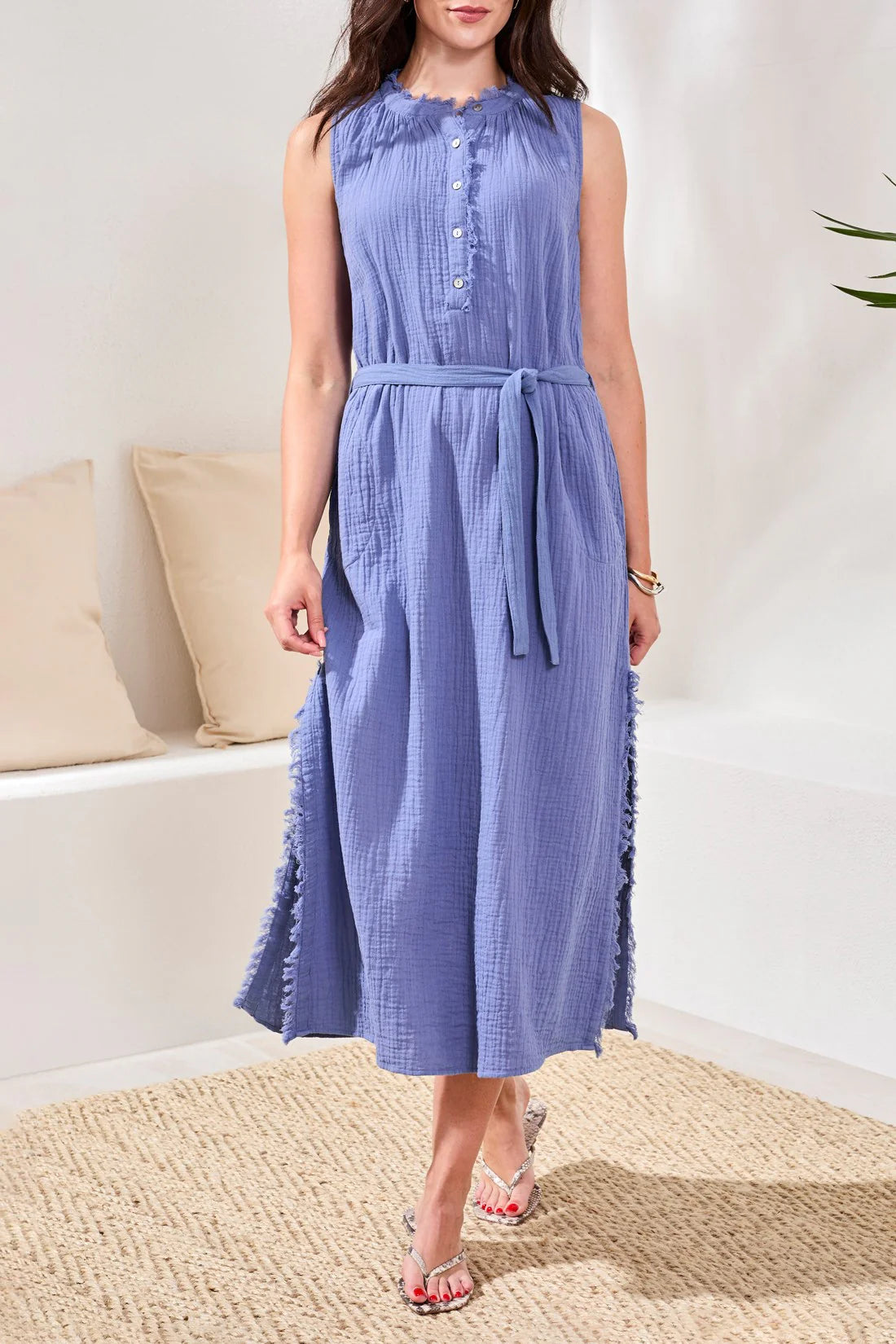 Tribal Maxi Dress with long slit and sash