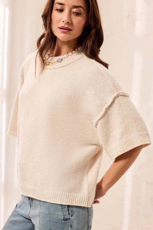 Tribal lofty elbow sleeve crew neck sweater