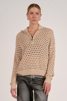 Elan 1/2 Zip Open Oatmeal Sweater