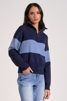 Elan 1/4 Zip Navy Stripe Sweater