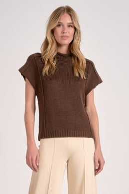 Elan Cocoa Crew Neck Cap Sleeve Top